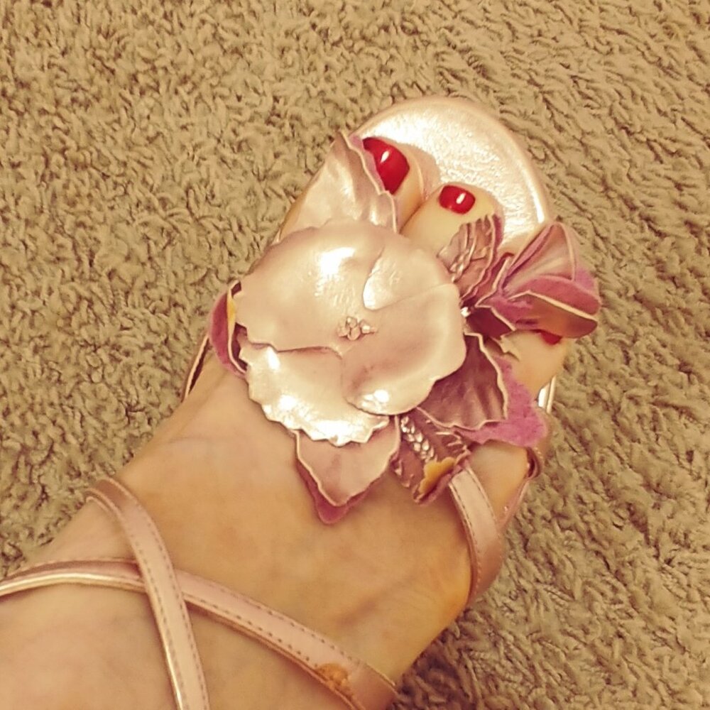 Pink Irridescent Ankle Strap Sandals
